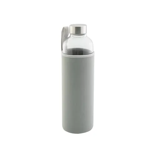 axentia Trinkflasche aus Glas, Wasserflasche mit Neoprenhülle in Grau, 500 ml