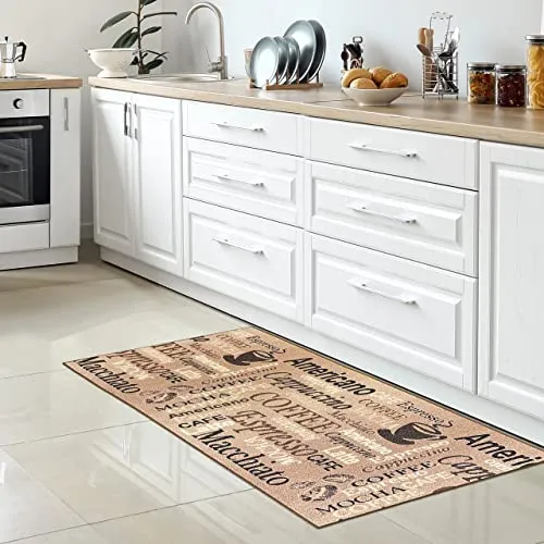 CARPETIA Küchenteppich Küchenläufer Design Cafe Coffee Espresso modern Flachgewebe Küche Esszimmer beige braun 80x150 cm
