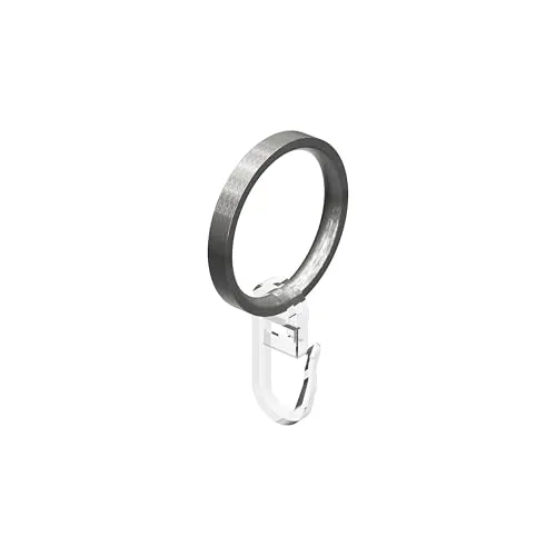 Interdeco Gardinenstangen Ringe mit Faltenhaken, Edelstahl-Optik, 20 Stück - Vorhangringe aus Edelstahl-Optik für 20 mm Ø Gardinenstangen, inklusive Faltenhaken, ideal für elegantes und modernes Raumdesign.