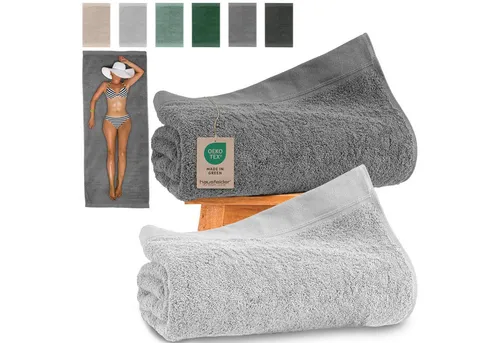 Hausfelder Handtücher Premium Saunatücher Farbmix 2er Set (Grau/Hellgrau, 2x 80x200 cm), Frottier (2-St), Mit Aufhängeschlaufen, 100% Baumwolle, weich, saugfähig, Uni-Farben