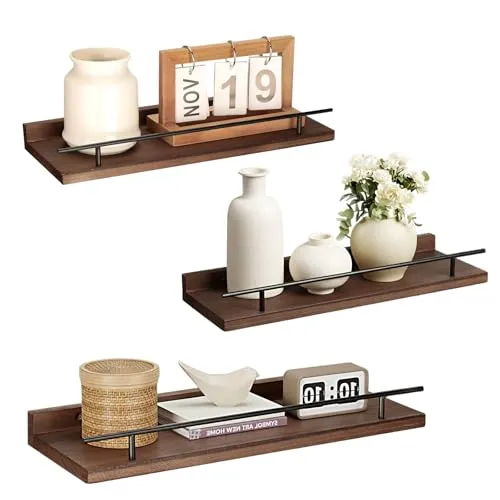 VINATO 3-Teiliges Wandregal Holz Aus Massivholz 40x15x4.5CM Für Küche Wohnzimmer Büro Schlafzimmer, Bücherregal, Braun
