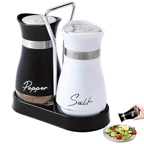 UQMIQURA Salz und Pfefferstreuer Set mit Halter, 120ml Glasboden Salzstreuer Klein, Gewürzstreuer mit Edelstahl Deckel, Gewürzstreuer Küchenzubehör für Haus, Küche, Restaurant, Esstisch