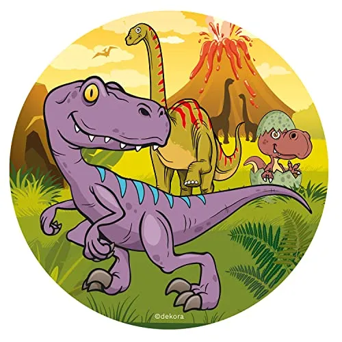 Dinosaur Round 20cm 8 inch Edible Sugar Cake Topper. Licensed Product. Dekora.
