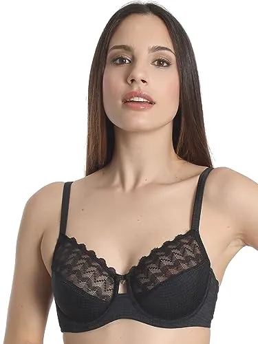 Sassa Damen 24350 Bügel-BH, Gr. 75E, Farbe 500 black - Klassische BHs für Damen, aus weicher Microfaser mit elegantem Hahnentrittmuster und Spitzeneinsatz für feminine Optik. Optimaler Halt durch Baumwollfutter und seitlich eingearbeitete Stäbchen.