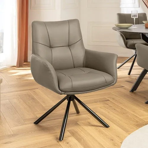 Drehbarer 360° Echtleder Stuhl SIGN in Taupe mit Armlehne von LebensWohnArt