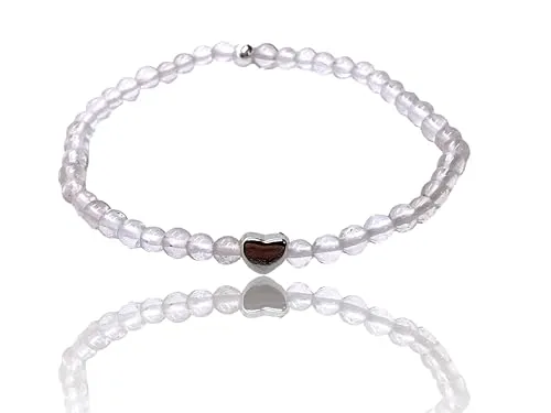 Steinfixx Bergkristall Edelstein Armband mit 925 Silberperle und versilbertem Herzchen inclusive edler Geschenkbox - Perlenarmband (Perlen 4 mm)