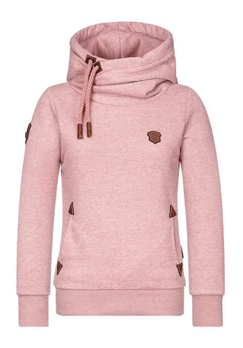 Naketano Damen Kapuzenpullover Schmutzmuschi Pink Melange - Kapuzenpullover für Damen mit stylischem Design, Kordelzug und praktischen Reißverschlusstaschen für optimalen Tragekomfort.