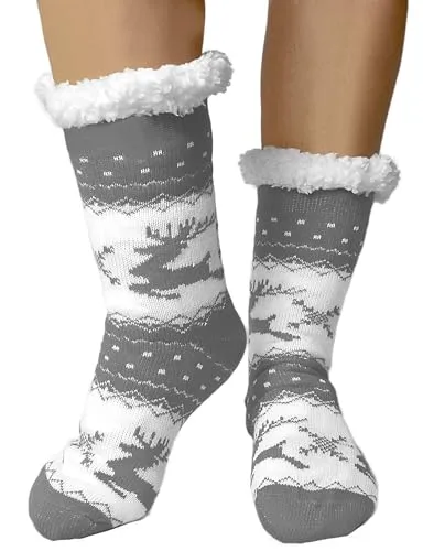Stephans Möbelbörse Kuschelsocken für Damen und Herren Dicke Stoppersocken Warme Wintersocken Hüttensocken Flauschig Weihnachtssocken Hausschuhe Geschenk Socken Unisex (Acryl-Mischung, Grau)