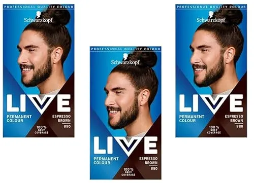 Produktbild 3x Schwarzkopf Live Men Colour Intense Permanent Colouration 880 Espressobraun, für Herren (3er Pack)