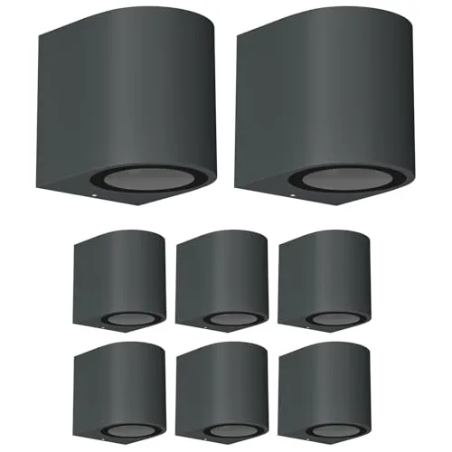 ledscom.de 8 Stück Wandleuchte ALSE Downlight für außen, anthrazit, Aluminium, rund, inkl. GU10 LED Lampe (warmweiß, 5,4W, 510lm, 50°)