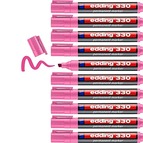 edding 330 Permanentmarker - pink - 10 Stifte - Keil-Spitze 1-5 mm - wasserfest, schnell-trocknend - wischfest - für Karton, Kunststoff, Glas, Holz, Metall, Glas