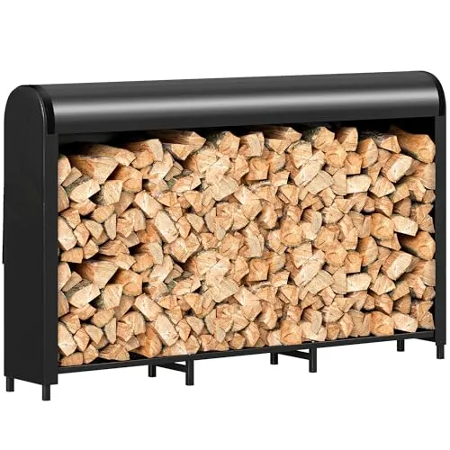 Outsunny Kaminholzregal Metall 199 x 30 x 121 cm - Holzlager für bis zu 300 kg Brennholz, mit wasserdichter Abdeckung und stabiler Stahlkonstruktion für optimalen Wetterschutz und Luftzirkulation.