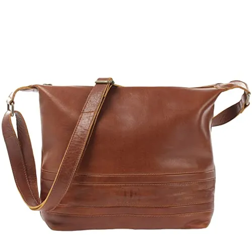 LECONI Schultertasche Damentasche Umhängetasche natur weiche Ledertasche Handtasche Damen Leder 33x28x10cm braun LE0064-buf