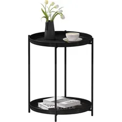 Woltu Couchtisch Schwarz mit abnehmbaren Tabletts