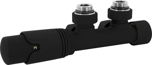 Badheizkörper Thermostat Anschlussgarnitur Eckventil Mittelanschluss Schwarz - Heizkörper Zubehör: Eckventil mit Thermostat für effiziente Warmwasserheizung, inklusive Frostschutzeinstellung und geeignet für Rohrabstand 50mm.