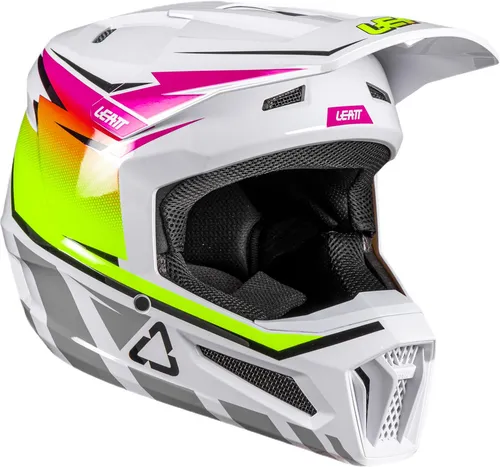 Leatt 2.5 V26 Motocross Helm - Weiß-Pink-Gelb, Größe M für Herren - Motorradhelm mit 360° Turbine Technology für maximalen Schutz und 13 Belüftungskanälen für optimale Luftzirkulation – ideal für Motocross-Fans.
