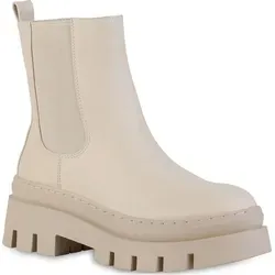 VAN HILL Damen Plateau Boots - Beige Stiefeletten mit Blockabsatz - Wanderschuhe, ideal für Frühling und Herbst, mit 6 cm Absatzhöhe und rutschfester Profilsohle für sicheren Halt.