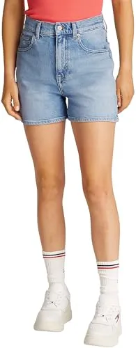 Tommy Jeans Damen Jeans Shorts Mom Short High Waist, Blau (Denim Light) - Damen-Shorts mit hohem Bund für eine schöne Silhouette, aus weichem, nachhaltigem Material und ideal für den lässigen Sommer-Look.