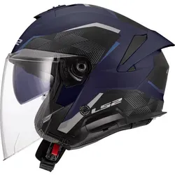 LS2 OF618 Verso II Air Navy Blue Jethelm - Größe S - Hochwertiger Jethelm in Blau Schwarz Matt, ECE-zugelassen und mit integriertem Sonnenvisier für optimalen Fahrkomfort. Ideal für unisex Erwachsene.