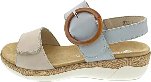 Remonte Keilsandalette, Beige-Blaue Sommerschuhe mit Klettverschluss 38 EU - Wanderschuhe mit praktischem Klettverschluss und gepolstertem Softfußbett für höchsten Tragekomfort. Ideal für warme Tage!