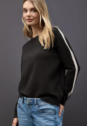 Street One Pullover mit Gallonstreifen in Darkest Brown, Größe 42 - Eleganter Damenpullover mit Rundhalsausschnitt und angesagten Gallonstreifen, ideal für lässige Looks und vielseitig kombinierbar.