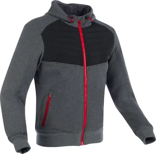 Segura Pulsor Textiljacke - Grau/Schwarz/Rot - XL - Zertifizierte Motorradjacke aus Baumwolle mit Kevlar®-Sicherheit, flexible Ärmelbündchen und verstellbare Protektoren für optimalen Schutz und Komfort.