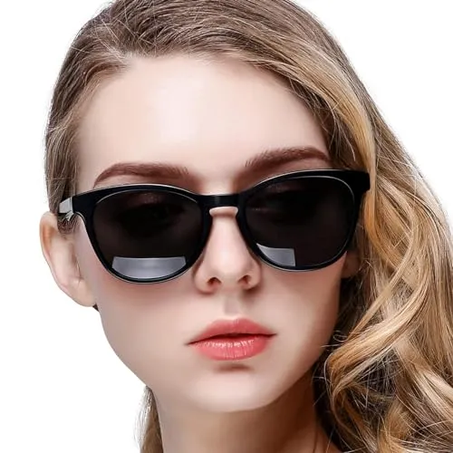 KANASTAL Sonnenbrille Damen Polarisiert Schwarz Glänzend Klassisch Retro Vintage Sonnenbrillen Frauen mit UV400 Schutz