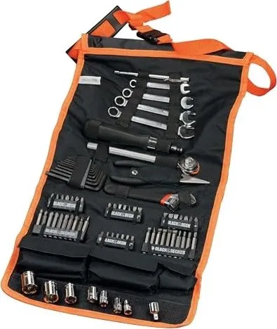 Black+Decker Werkzeugtasche A7063-QZ - 77-teiliges Zubehör-Set in praktischer Rolltasche, ideal für Auto und unterwegs