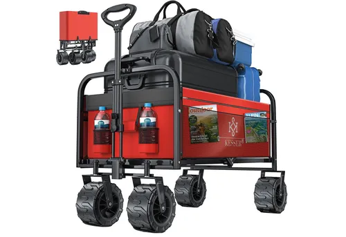 KESSER® Bollerwagen faltbar - max. 150kg belastbar - Bollerwagen für Garten und Freizeit, ideal für Ausflüge mit extra breiten Vollgummi Reifen für sicheren Halt auf weichem Untergrund und viel Stauraum für Gepäck.