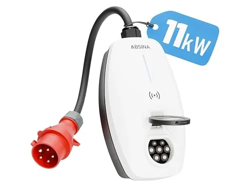 ABSINA Mobile Wallbox 11kW 16A mit App Steuerung - Wallbox für Elektroautos mit Plug-and-Play Funktion und App Steuerung für individuelles Laden. Sicher und kompatibel mit allen Typ 2 Fahrzeugen.