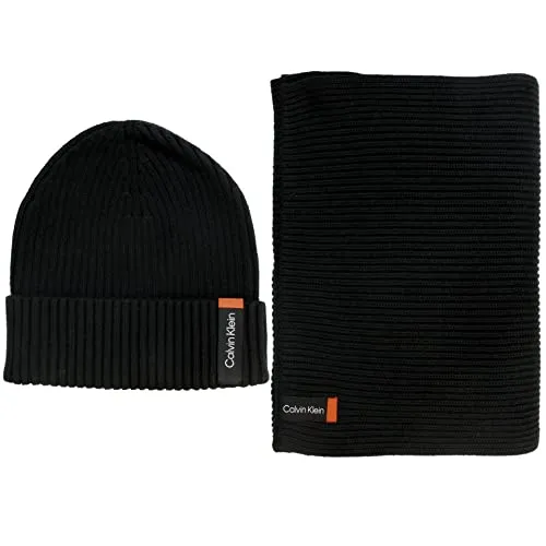 Calvin Klein Soft Giftset Classic Cotton Rib Scarf + Beanie CK Black