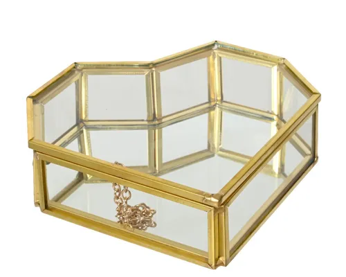 Decoris season decorations Schmuckkasten, Schmuckschatulle 12x10cm Glas Metall Herzform Transparent / Gold
