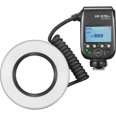 Godox MF-R76N Makro-Ringblitz für Nikon - Entdecke die Welt der Makrofotografie mit dem Godox MF-R76N. Dieser kompakte Ringblitz sorgt für gleichmäßige Ausleuchtung und kreative Effekte – ideal für Detailaufnahmen. Perfekt für Fotografen, die das Besondere im Kleinen festhalten möchten.