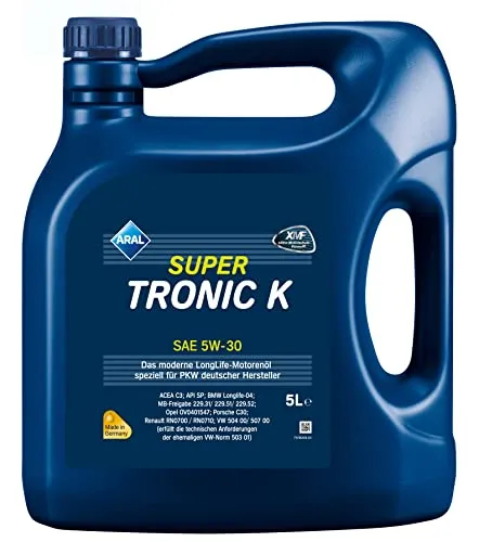 Aral SuperTronic K 5W-30 - Hochleistungs-Motorenöl, 5 Liter - Motoröle - Aral SuperTronic K 5W-30 bietet hervorragenden Schutz und Leistung für moderne PKW, ideal für zahlreiche Fahrzeugfreigaben.