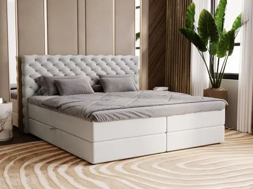 Boxbett mit Stauraum in Grau - 208 cm Breite - Elegantes Boxbett mit Stauraum, ideal für platzsparende Lösungen. Hochwertige Materialien und modernes Design für ein stilvolles Schlafzimmer.