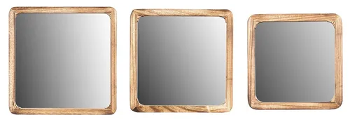 Levandeo® Wandspiegel, 3er Set Wandspiegel 25cm 30cm 35cm Holz Natur Braun Spiegel