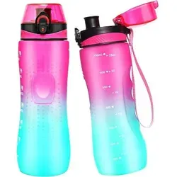 Wasserflasche Motivations Zeitmarkierung Tritan 750 ml Lila-Grün - Stylische Wasserflasche mit Zeitmarkierung in Lila-Grün. Hergestellt aus robustem Tritan, BPA-frei. Ideal für Schule, Büro und Fitness – motiviere dich zur optimalen Hydration!