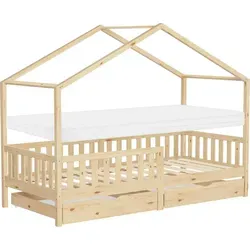 Ml-Design Hausbett Beige, 90x200 cm - Stilvolles Kinderbett in Hausform aus massivem Kiefernholz, mit zwei praktischen Schubkästen für mehr Ordnung und einem stabilen Lattenrost – ideal für kreative Träume und sicheren Schlaf.