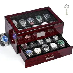 Uhrenbox 20 Slots - Luxusdesign & abschließbar - Edle Uhrenbox mit 20 Fächern zur stilvollen Aufbewahrung Ihrer Uhren. Das elegante Design und das abschließbare Glasfenster schützen Ihre Sammlung und bieten gleichzeitig einen Blick auf die Uhren.