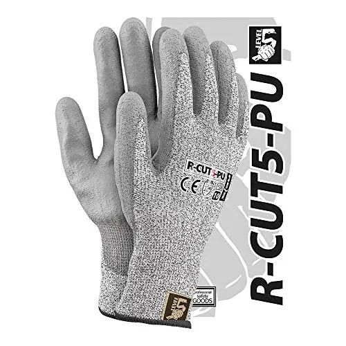 Reis R-CUT5-PU_10 Level5 Schutzhandschuhe, Schwarz-Weiß-Grau, 10 Größe, 12 Stück