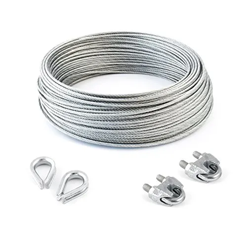 5m DRAHTSEIL SET 8mm 6x19+FC + 2 x SEILKLEMMEN 8mm DIN 741 + 2 x KAUSCHE 8mm verzinkt Stahlseil Forstseil Windenseil Seil Draht Stahl für Drahtseil Seilöse Seil mit Öse Drahtseilklemmen Drahtseil Drahtseilklemme Klemme Anschlagseil