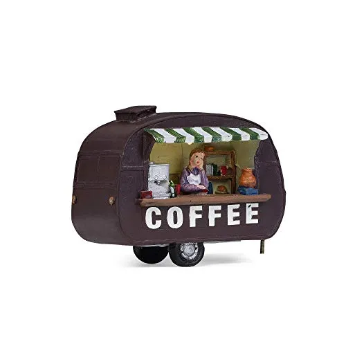 LED beleuchtete Weihnachtsdekoration LED Figur Kaffeewagen Coffee Trailer aus bemaltem Polyresin 13,5x7x9,5 cm