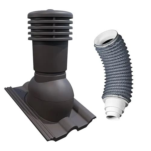 Bandloo Set VENTOS X PLUS 150 mm + FLEXOS X PLUS 60 cm – Komplettset für Dachentlüftung – kompatibel mit Betondachziegeln – UV-beständig, flexibel, mit Reduzierung 80–150 mm (Braun RAL 8019)