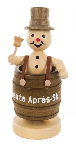 Schneemann Apres Ski 12cm - Miniatur Holzfigur - Lustige Winterfigur aus Holz, ideal für die winterliche Dekoration. Hochwertige Handarbeit aus Deutschland, bringt festliche Stimmung in jedes Zimmer.