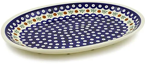 Original Bunzlauer Keramik Aufschnittplatte/Servierplatte oval 34x26,7x2,8 cm im Dekor 41