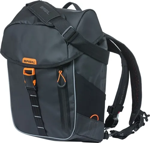 Basil Damen Urban Fahrradtasche, Black - Multifunktionale 2-in-1 Tasche - Fahrradtasche und Rucksack in einem, wasserdicht mit Rolltop-Verschluss. Reflektierende Details für Sicherheit im Dunkeln und komfortable gepolsterte Rückenfront.
