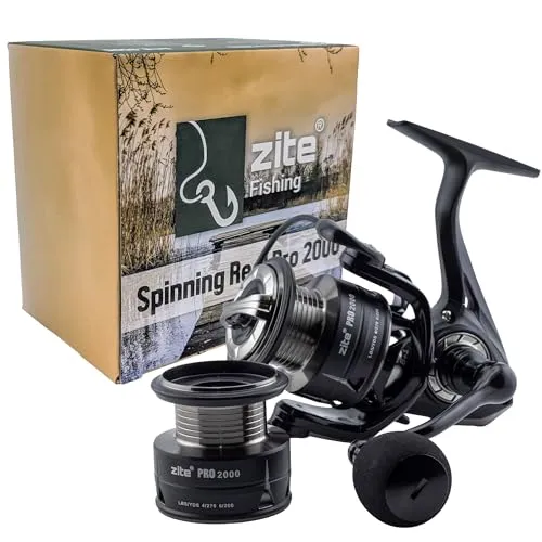 Zite Fishing Spinning Reel Pro 2000–4000 | Spinnrolle mit Frontbremse | 8+1 Kugellager | Aluminium Klappkurbel & Eva Griff | Für Forelle, Barsch, Zander & Hecht (Spinning Reel Pro 2000)