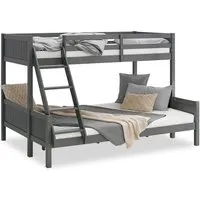 Homestyle4u 2525 Etagenbett 90x200 und 140x200 Hochbett - Platzsparendes Hochbett aus massivem Kiefernholz in Grau, ideal für Kinderzimmer – mit 2 Liegeflächen, Sicherheitsumrandung und kinderfreundlicher Leiter für sicheres Hinaufsteigen.