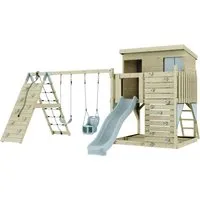 OutdoorToys Spielturm - Spieltürme für Kinder ab 3 Monaten, aus robustem Holz in Eisblau, ideal für sicheren Spielspaß im eigenen Garten.