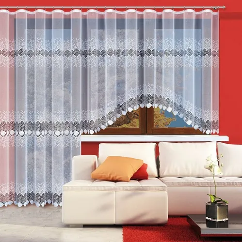 HAFT Gardine mit Kräuselband Modell 22150 - Fertiggardine in Weiss mit einem eleganten gebogenen Abschluss, ideal für stilvolle Fensterdekoration. Pflegeleicht und waschbar bei 40°C.